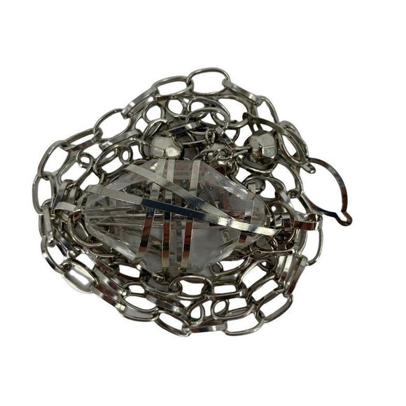 Silver Necklace Fashion Clear Crystal Stone 27" Bold Statement 0257 Pendant - Picture 3 of 9